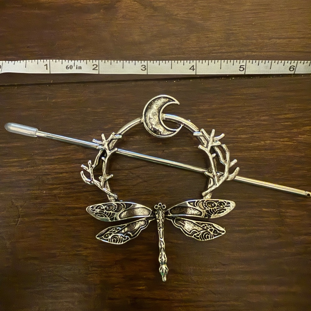 Silver Dragonfly Moon Hair Pin - Picture 3 of 3